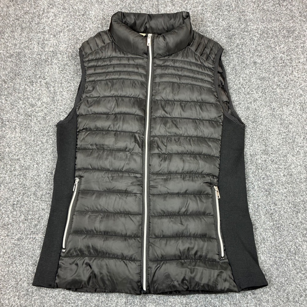 Ci Sono Original Black Puffer Vest Mock Neck Quilted Zip Up Womens Size Medium